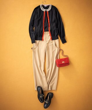 23区 【洗える】ストレッチダブルクロス サスペンダーパンツ ベージュ系