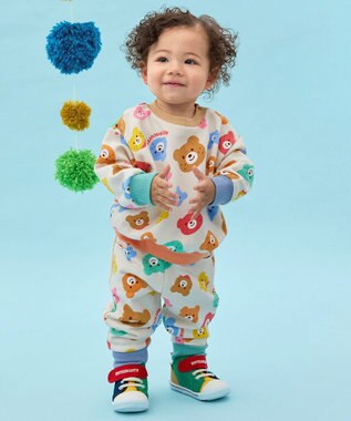 MIKI HOUSE HOT BISCUITS 【80-120cm】カラフルビーンズ 総柄 裏毛パイル素材 パンツ マルチカラー