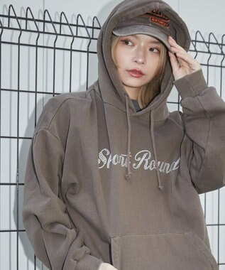 WEGO 【ユニセックス着用ITEM】ピグメントラメグラフィックプルパーカー ブラウン