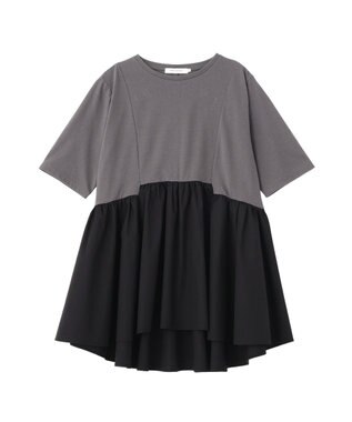 AMERICAN HOLIC 布帛切替ペプラム半袖プルオーバー Charcoal Gray