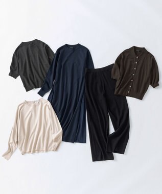 23区 L 【洗える/吊り干しOK】ヴィスコースストレッチ  バックデザイン ニットワンピース ネイビー系