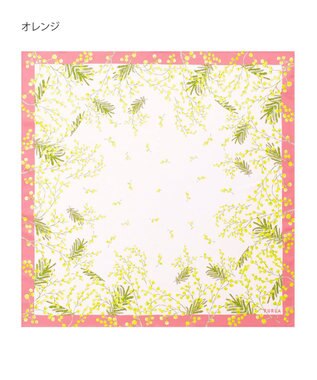 MOONBAT 【シルク100%】FURLA (フルラ) ミモザ シルクプリントスカーフ 65cm×65cm UV対策 手洗い可能 オレンジ