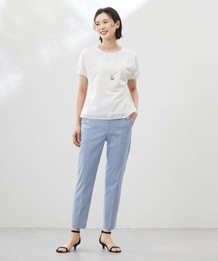 J.PRESS LADIES 【セットアップ対応・洗える・撥水】コットンFITTY テーパード パンツ サックス系