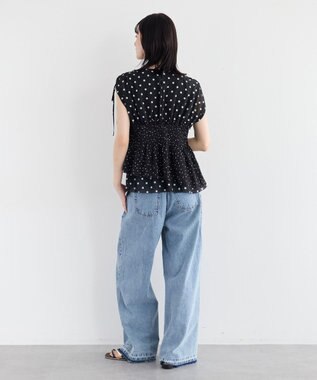 YECCA VECCA ドットMIXシャーリングブラウス Black