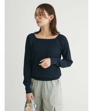 Green Parks 洗える　スクエアネックリブニットプルオーバー Dark Navy