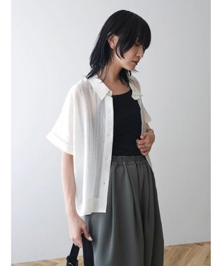 Green Parks シアーストライプショート丈シャツ Off White