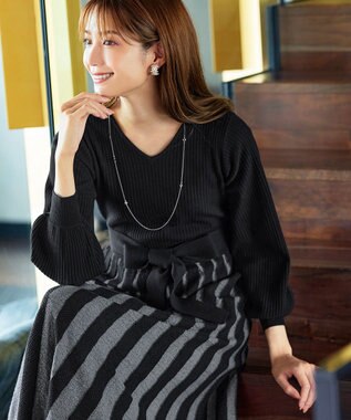 Tiaclasse 【洗える】レース編みニットフレアワンピース ブラック