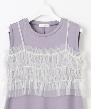 Feroux 【洗える】チュールキャミレイヤード カットソー ワンピース サックスブルー系