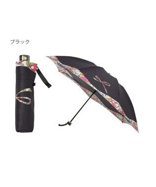 MOONBAT 【簡単開閉】ランバン オン ブルー (LANVIN en Bleu) リボン 花柄 折りたたみ傘 サテンプリント ブラック