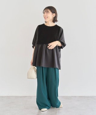 Green Parks ベスト風７分袖ドッキングプルオーバー Black