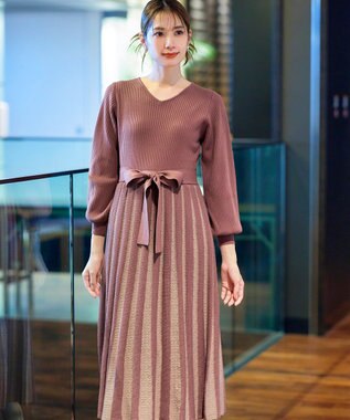 Tiaclasse 【洗える】レース編みニットフレアワンピース ピンク