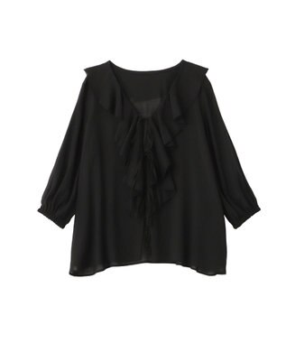 YECCA VECCA ラッフルリボンシアーブラウス Black