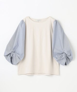 ANY 【洗濯機可】着映える袖ねじりトップス オフ×ストライプ