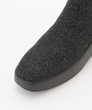 steppi 【防水/洗える】プラットフォーム ストレッチブーツ ブラック×シルバーラメ