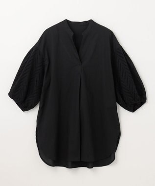 ANY 【洗濯機可】エンブロイダリー スキッパーチュニックブラウス ブラック