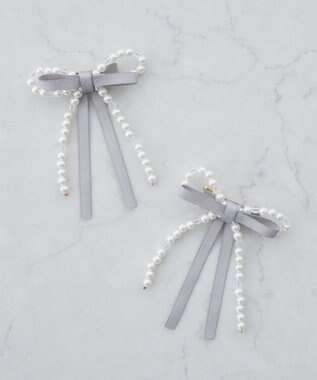 Maison de FLEUR パールリボン2SETクリップ Grayish Blue