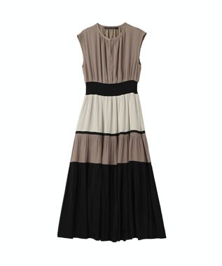 YECCA VECCA マルチカラーシャーリングワンピース Beige