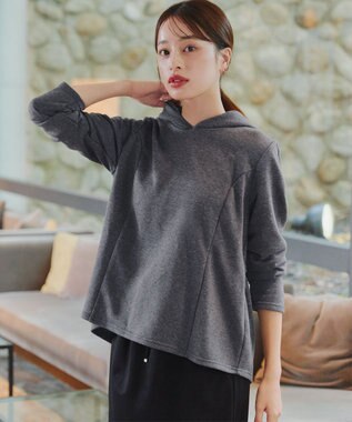 Tiaclasse 【洗える】裏毛バックフレアパーカー チャコールグレー