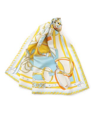 23区 manipuri ピルエットモチーフ シルク スカーフ イエロー×サックス