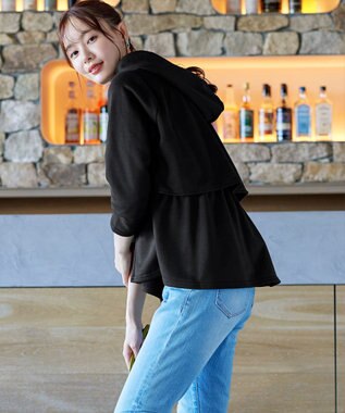 Tiaclasse 【洗える】裏毛バックフレアパーカー ブラック