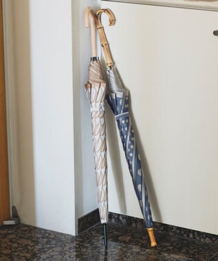 槇田商店 Kirie ドットとストライプ アッシュブルー 長傘 紺