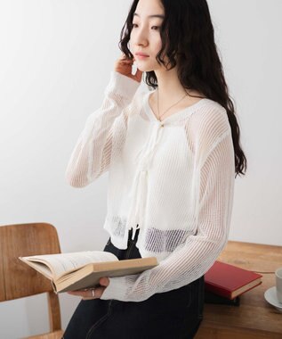 WEGO スパンコールメッシュニットカーデ