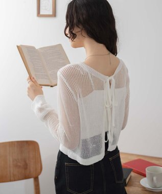 WEGO スパンコールメッシュニットカーデ ホワイト