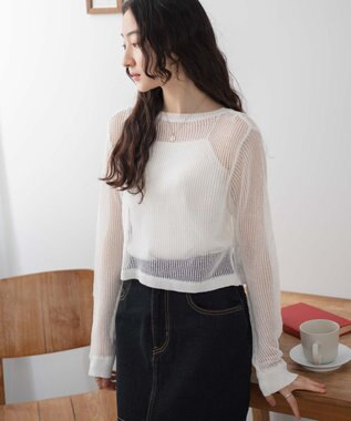 WEGO スパンコールメッシュニットカーデ ホワイト