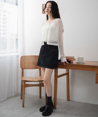 WEGO スパンコールメッシュニットカーデ ホワイト