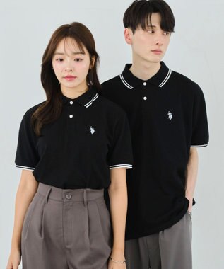 WEGO 【ユニセックス着用ITEM/SMLサイズ展開】別注USPOLOラインポロシャツ ブラック