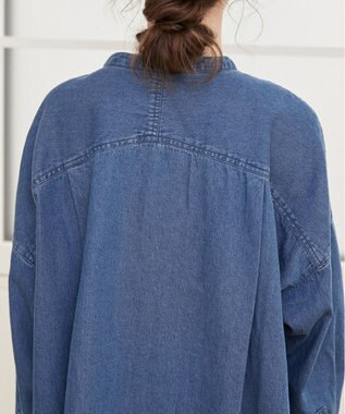 WEGO 【ANGIE VINTAGE】オーバーサイズ バンドカラー デニムシャツ ブルー