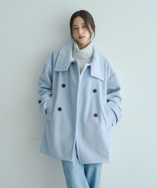 YECCA VECCA ウール混ミドル丈スタンドカラーコート Sax
