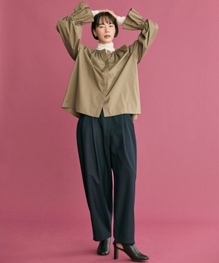 #Newans 【洗濯機可】フルギャザーブラウス カーキ