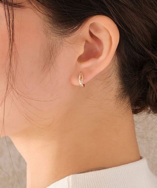 Phoebe 〈シリーズ累計販売10000点突破！〉〈痛くないシリーズ/金属アレルギー対応〉クロスフープクリスタルループフィットイヤリング　ローズゴールド ローズゴールド
