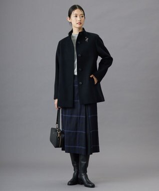 J.PRESS LADIES 【洗える】テトロンレーヨン/ウール milledタータン スカート ネイビーチェック系