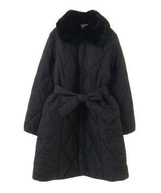 Green Parks ファー衿ダイヤキルト中綿コート Black