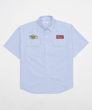 WEGO 【ユニセックス着用ITEM/MLサイズ展開】オックスフォードワッペンシャツ（SS） ブルーストライプ