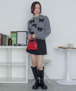 WEGO チュールリボンケーブルニット 杢グレー