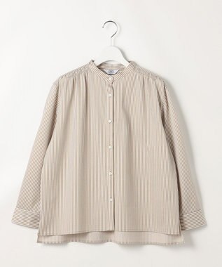 J.PRESS LADIES ストライプジャガード バンドカラー カットソー キャメルストライプ系