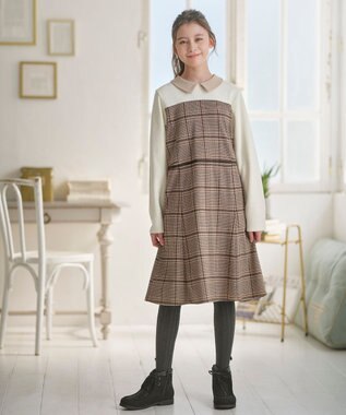 組曲 KIDS 【150-160㎝】レディチェック ワンピース ブラウン
