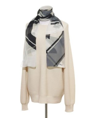 MOONBAT 【シルク100%】FURLA (フルラ) アーチロゴ 幾何学柄 シルクシフォンプリントスカーフ 150cm×35cm 手洗い可能 グレー