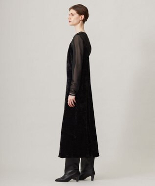 ICB 【洗える】 シアーベルベット キャミソールワンピース ブラック系