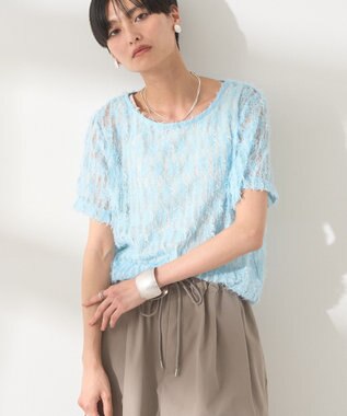 AMERICAN HOLIC チュールフリンジシアーＴシャツ Light Blue