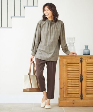 ANY 【ストレッチ/ウエストゴム】イージーケア美脚 パンツ ブラウン