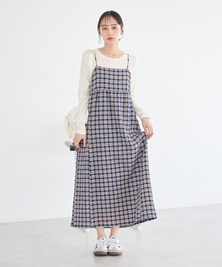 earth music&ecology シャーリングラメチェックキャミワンピース