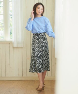 Feroux 【洗える】パールポイントパフスリーブ ニット ブルー系