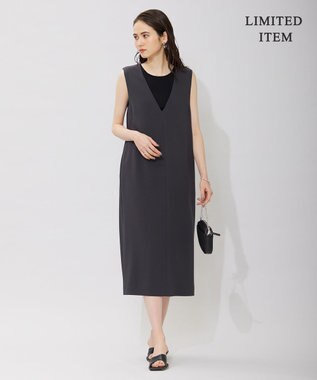 ICB 【WEB限定・洗える】BackSatinGeorgette ジャンパースカートワンピース グレー系