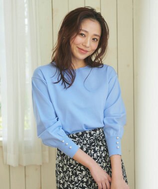  【洗える】パールポイントパフスリーブ ニット