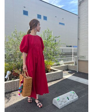 Green Parks ボリューム袖ロングワンピース Red