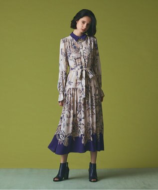 GRACE CONTINENTAL ボタニカルドレープワンピース ベージュ